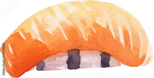 Watercolor painted sushi. Hand drawn fresh seafood design element isolated on white background.