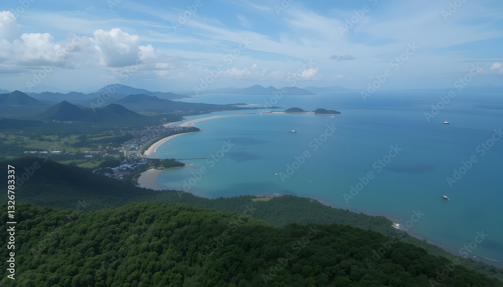 Obraz premium Aerial View: Coastal Mountains & Turquoise Bay