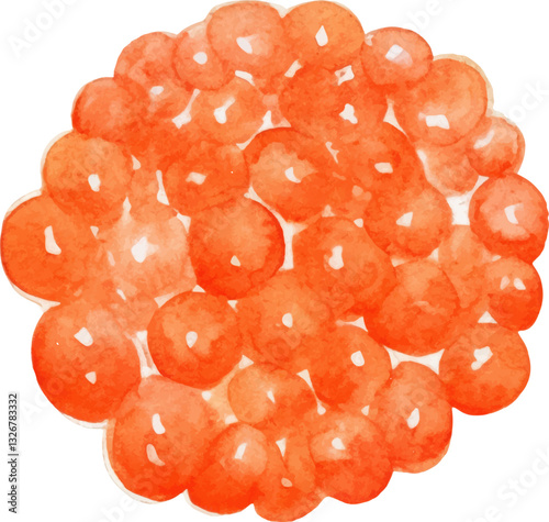 Watercolor painted red caviar. Hand drawn fresh seafood design element isolated on white background.