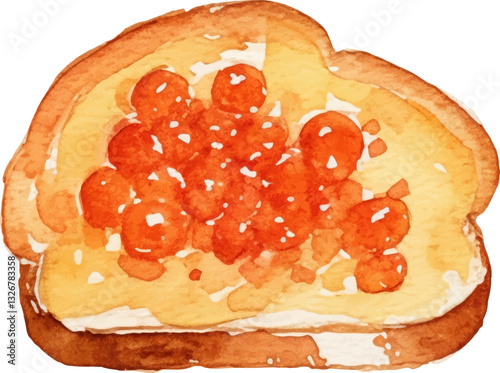 Watercolor painted red caviar. Hand drawn fresh seafood design element isolated on white background.