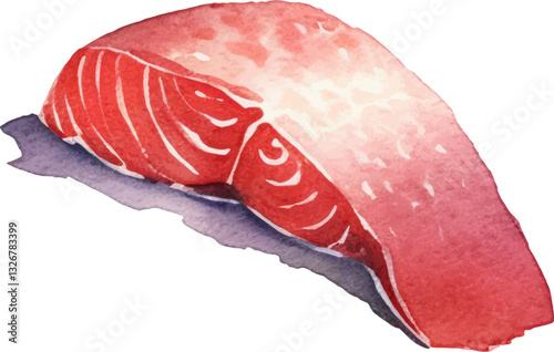 Watercolor painted tuna fillet. Hand drawn fresh seafood design element isolated on white background.
