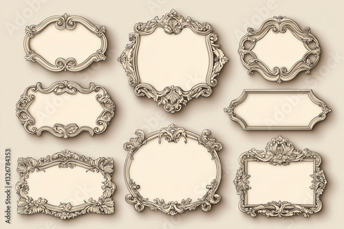 Old fashioned die-cut frame contour collection. Vintage vector shapes for retro style ticket, Christmas gift tag, greeting card frame, cardboard die cut knife pattern. Victorian style tag templates.