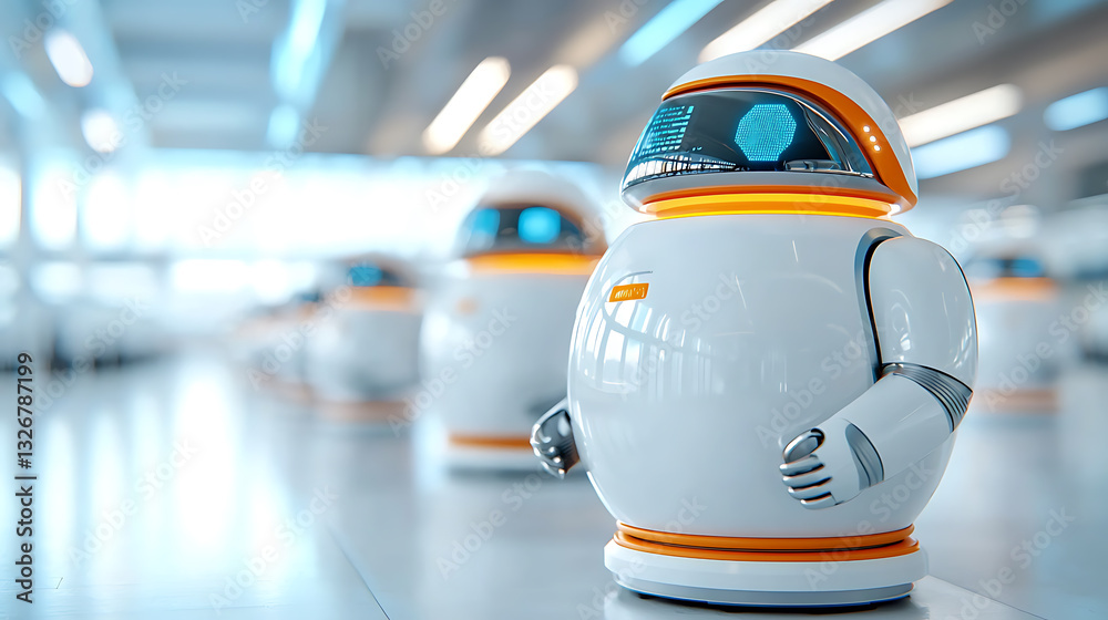 Futuristic ai-powered robots in an advanced airport terminal high-tech environment modern design innovative technology concept Futuristic ai-powered robots in an advanced airport terminal high-tech environment modern design innovative technology concept