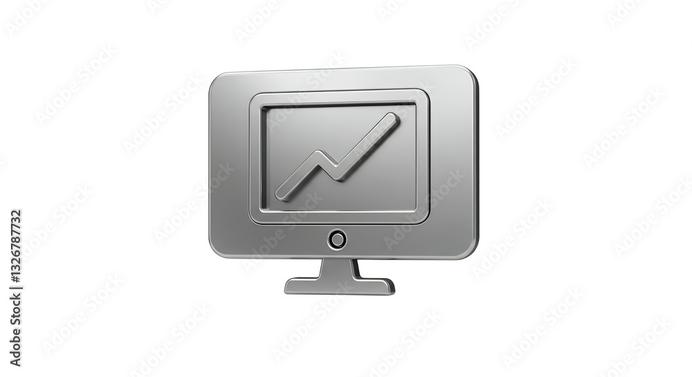 Metal Computer Screen Displaying Rising Graph Line on White Background Metal Computer Screen Displaying Rising Graph Line on White Background