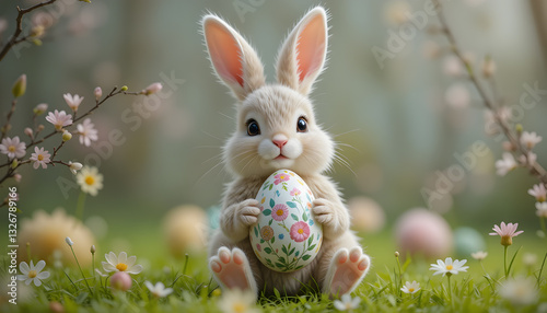 Cute Easter Bunny Holding Egg