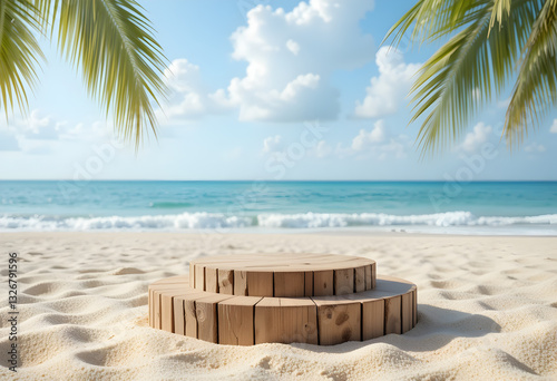 Beach Summer Wooden Platform Mockup
