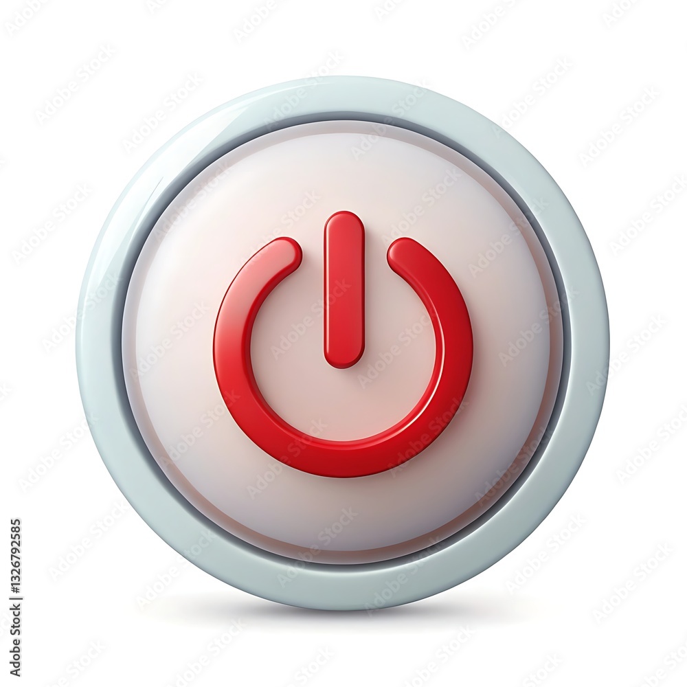 A Vibrant Red Power Button Symbol, Inviting Interaction And Signifying The Start Or End Of Something Important, Presented As A Glossy 3d Button With A Soft White Background A Vibrant Red Power Button Symbol, Inviting Interaction And Signifying The Start Or End Of Something Important, Presented As A Glossy 3d Button With A Soft White Background
