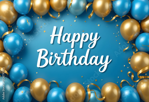 Happy Birthday Balloons: Gold & Blue