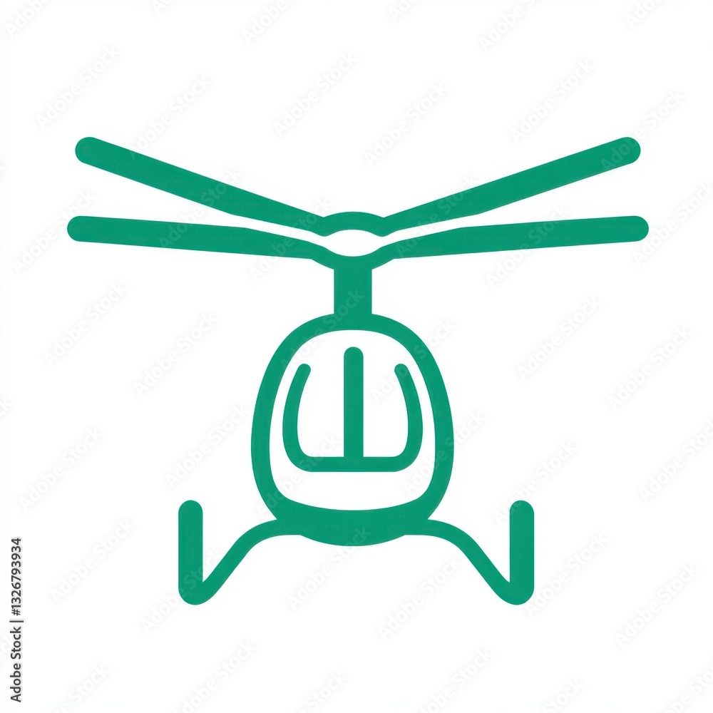 Simple line drawing of a green helicopter against a white background. The image is minimalistic and clean. Simple line drawing of a green helicopter against a white background. The image is minimalistic and clean.