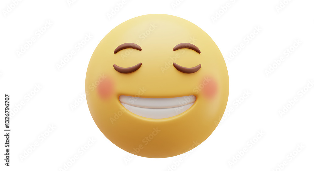 Smiling face emoji feeling happy and content on plain background Smiling face emoji feeling happy and content on plain background