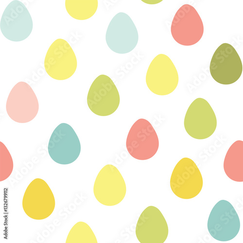 Easter simple vector pattern with eggs in different pastel spring colors on white background