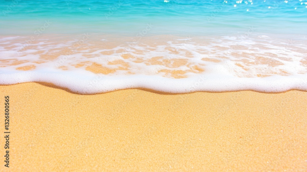 Soft, white waves gently lap golden sand on a sunny beach. The tranquil scene evokes a sense of peace and relaxation. Soft, white waves gently lap golden sand on a sunny beach. The tranquil scene evokes a sense of peace and relaxation.