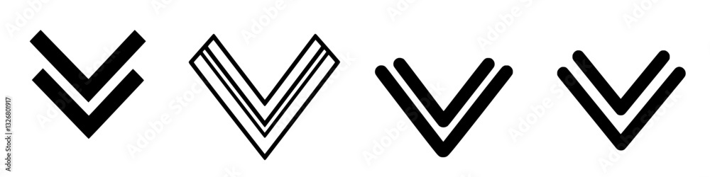Different styles of downward pointing arrows displayed in various designs and thicknesses Different styles of downward pointing arrows displayed in various designs and thicknesses