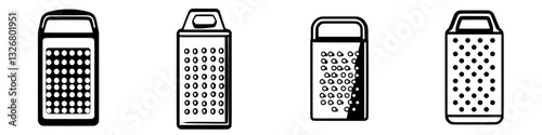 Kitchen utensils include various styles of a grater used for food preparation and cooking tasks
