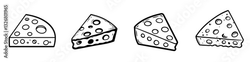 Various styles of cheese wedges featuring distinct shapes and textures in a minimalistic design