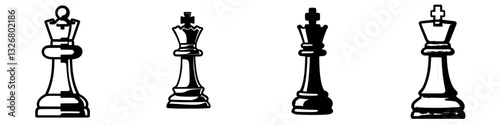 Chess pieces depicting different styles of kings set against a minimal background showcasing their unique designs and shapes