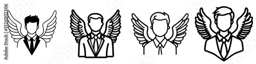 Illustration of four winged figures in suits representing various roles and styles in a creative design