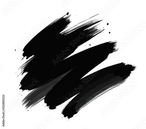 Abstract black brushstrokes on white paper