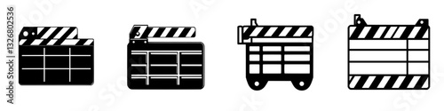 Clapperboards illustrate film production stages with stylish designs in black and white on neutral backdrop