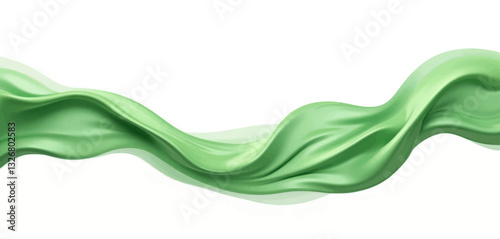 Abstract flowing light green silk fabric on white