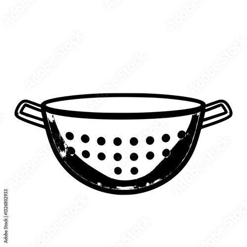 Kitchen strainer with perforated design used for draining liquids from food, ideal for cooking tasks