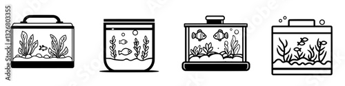 Different styles of aquariums showcasing various designs and fish in a creative layout