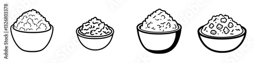 Variety of rice displayed in bowls showcasing different textures and amounts in a simple design