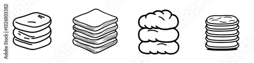Different layers of dough displayed in a line, showcasing various textures and shapes typical in pastry making