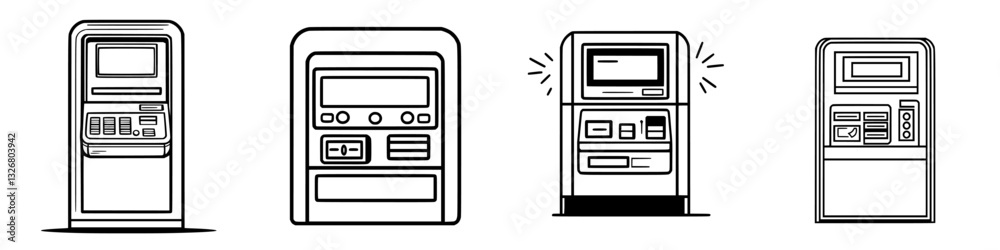 Various styles of self-service terminals in a modern design, showcasing technology evolution in public spaces Various styles of self-service terminals in a modern design, showcasing technology evolution in public spaces