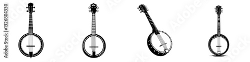 Elegant collection of carved banjos showcasing unique designs and craftsmanship at a musical festival