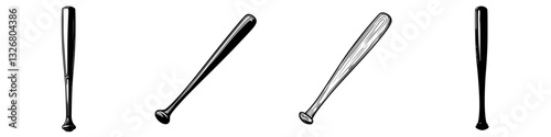 Four black baseball bats arranged in a row showcasing different styles and designs for sports enthusiasts and collectors