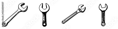 Various tools displayed showcasing different types of wrenches for mechanical work and repairs