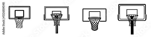 Different stages of a basketball shot showcasing the progression from the hoop to the net in various angles
