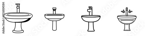 Different styles and designs of bathroom sinks showcased in a minimalist design format for inspiration