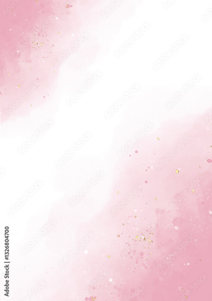 Obraz premium Abstract pink blush liquid watercolor background with golden lines, dots and stains. paint brush glitter gold for wedding elements. watercolor texture for cards, greetings or invitations.