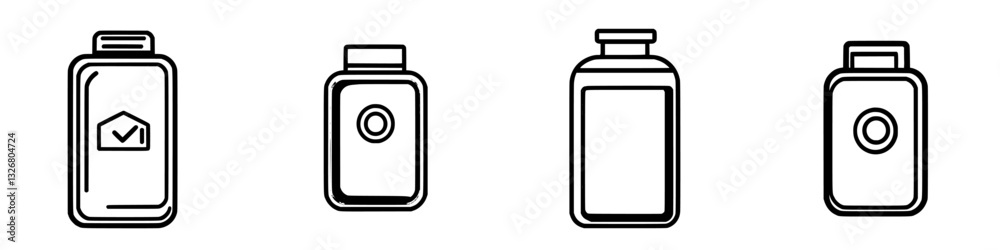Various bottle designs for packaging products in a minimalistic style showcasing modern shapes and outlines Various bottle designs for packaging products in a minimalistic style showcasing modern shapes and outlines