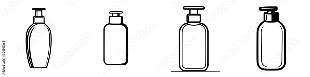 Different styles of cosmetic bottles displayed in a minimalist design on an isolated background Different styles of cosmetic bottles displayed in a minimalist design on an isolated background