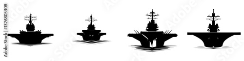 Naval vessels in silhouette showcasing various stages of emergence and emergence from the water