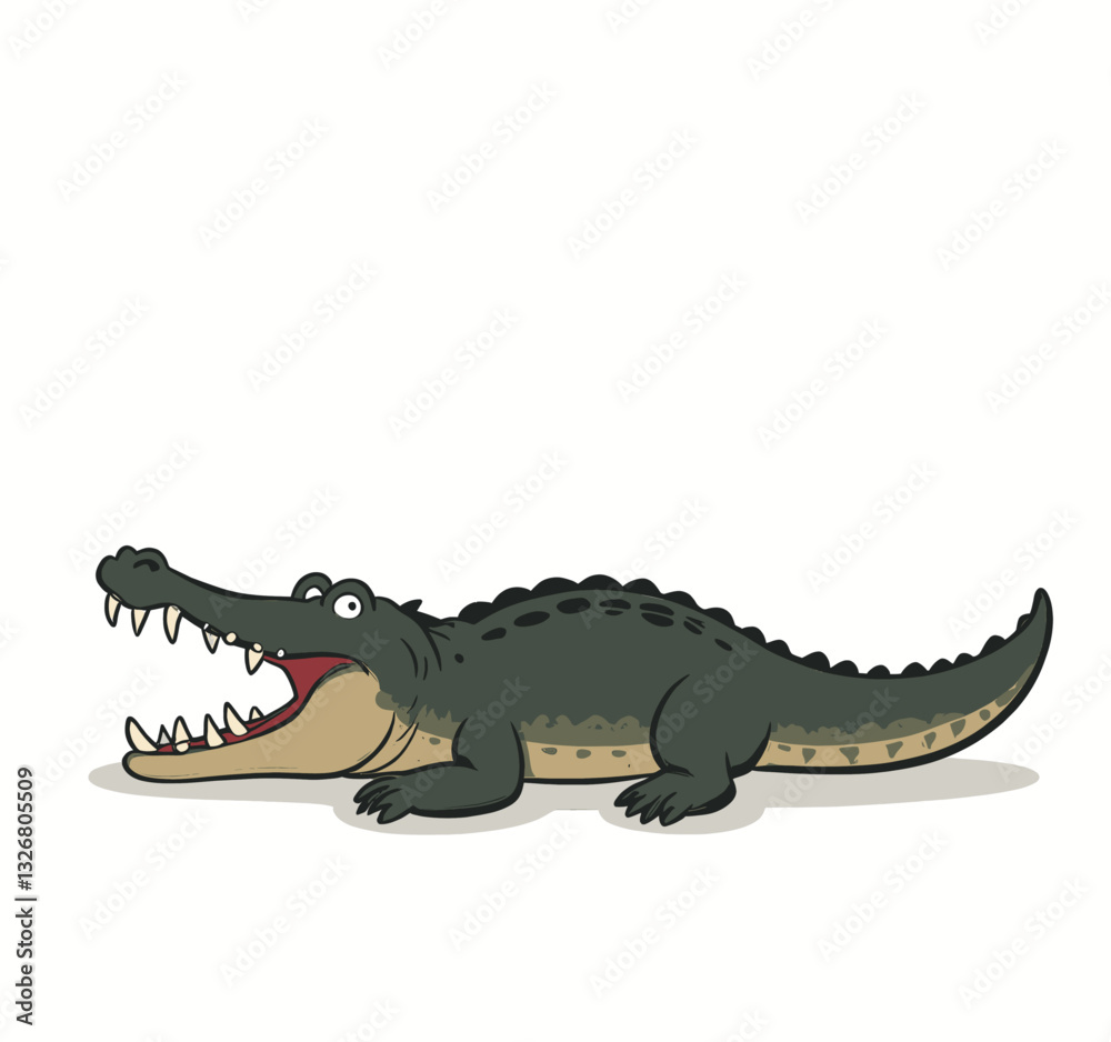 Naklejka premium Cartoon alligator with open jaws and sharp teeth