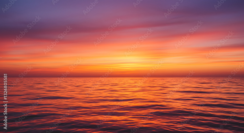 Fototapeta premium A stunning sunset over the ocean, with warm orange and pink hues reflecting on the water.