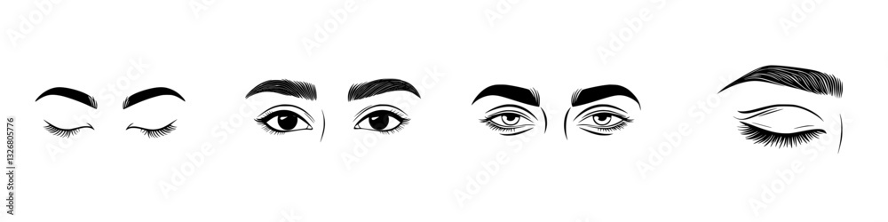 Artistic illustration showcasing various eye expressions from closed to fully open during a creative design session Artistic illustration showcasing various eye expressions from closed to fully open during a creative design session
