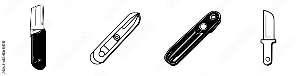 Collection of various utility knives displayed on a white background showcasing different designs and functionalities Collection of various utility knives displayed on a white background showcasing different designs and functionalities