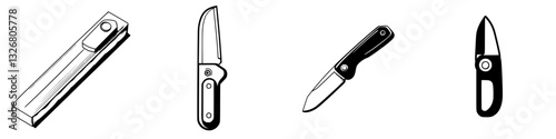 Various styles of folding knives displayed side by side for comparison and design inspiration