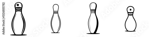 Bowling pins arranged in a row, demonstrating variations in design and style during a bowling game