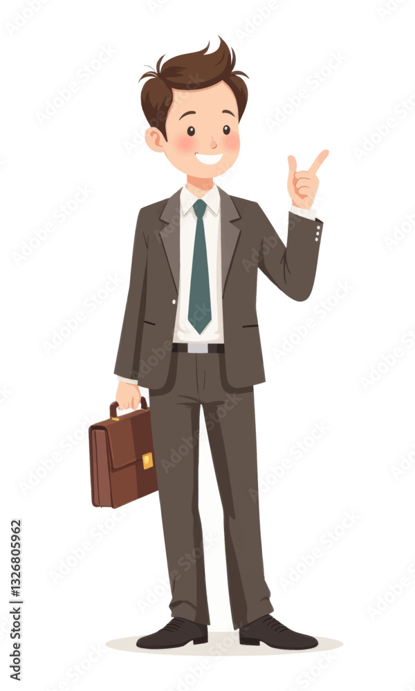 Cartoon Businessman Pointing with Briefcase Cartoon Businessman Pointing with Briefcase