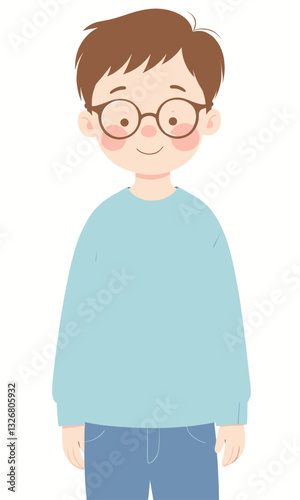 Cartoon Boy with Glasses in Blue Outfit