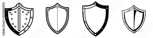 Variety of shield designs showcasing different shapes, decorations, and styles suitable for medieval themes