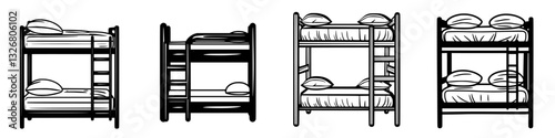 Different styles of bunk beds illustrated with multiple configurations