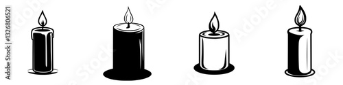 Four distinct candle designs showcasing varying heights and shapes with soft flickering flames on top