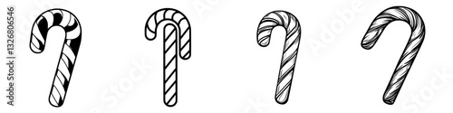Colorful candy canes in various styles lined up for festive decoration during holiday season
